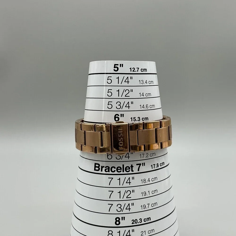 Fossil ES3198 Womens Watch 38mm Rose Gold Tone Crystal Day Date New Battery 6.5